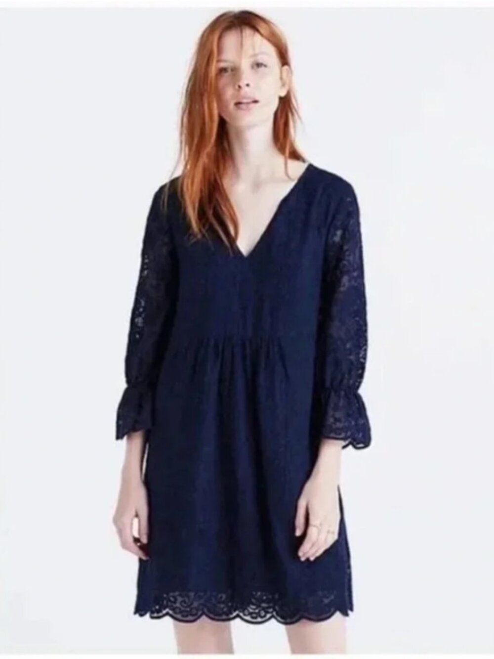 Madewell Embroidered Lace Slowsong Mini Dress in Navy Blue Size 4 Romantic